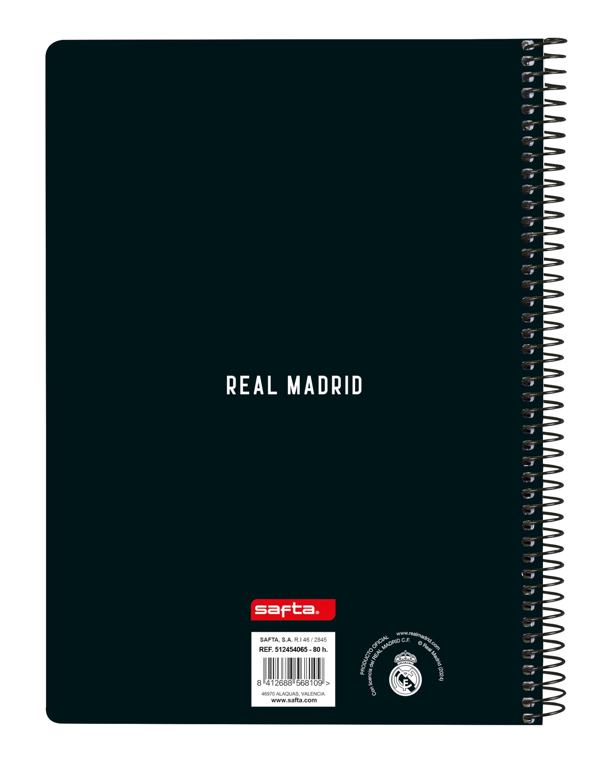 Safta Real Madrid 1ère équipe 24/25 Cahier couverture rigide 15,5 x 22 cm blanc/gris