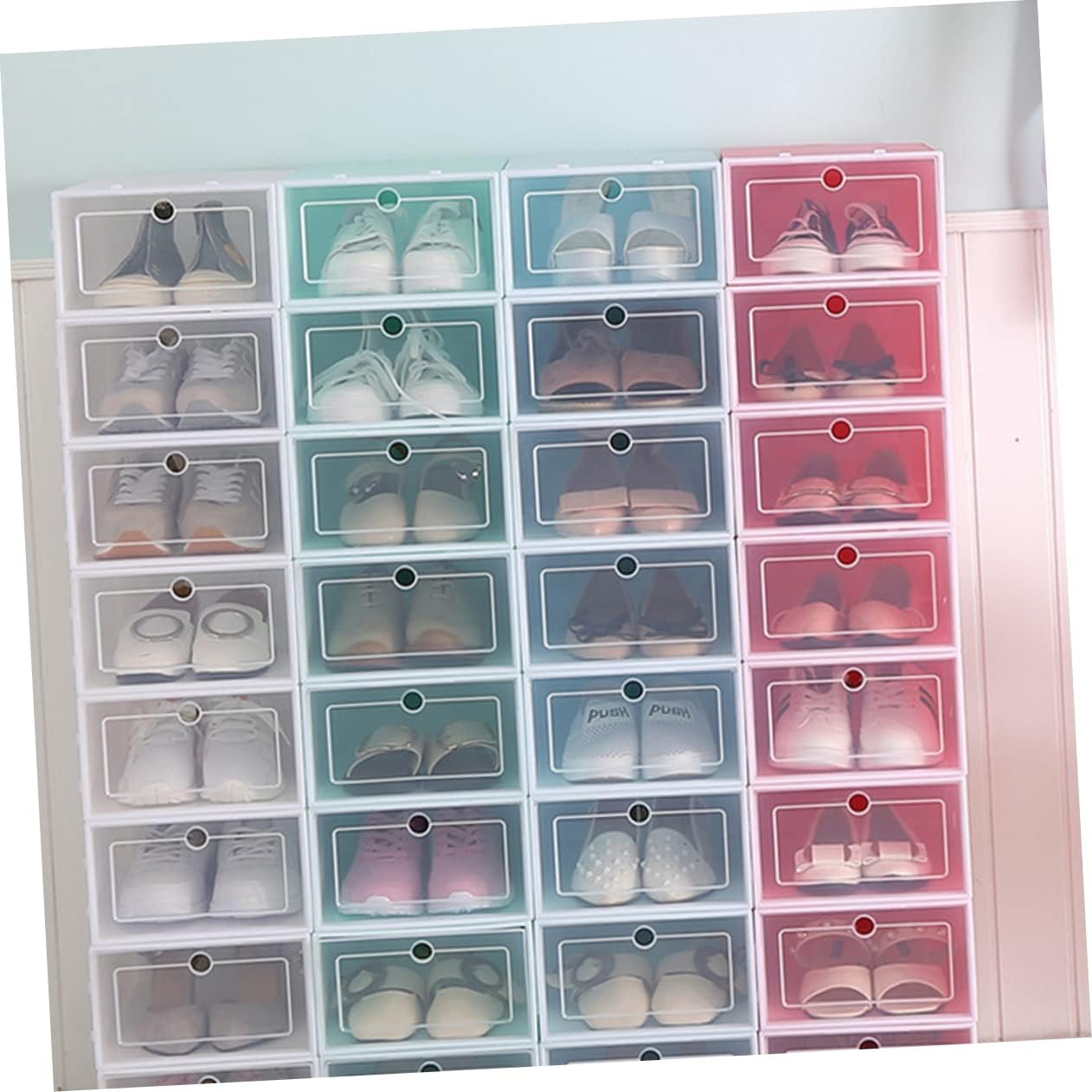 6PCS Stackable Shoe Storage Box Thickened Plastic Shoe Container Lids Large Size for Sneaker Organization for Home Entryway