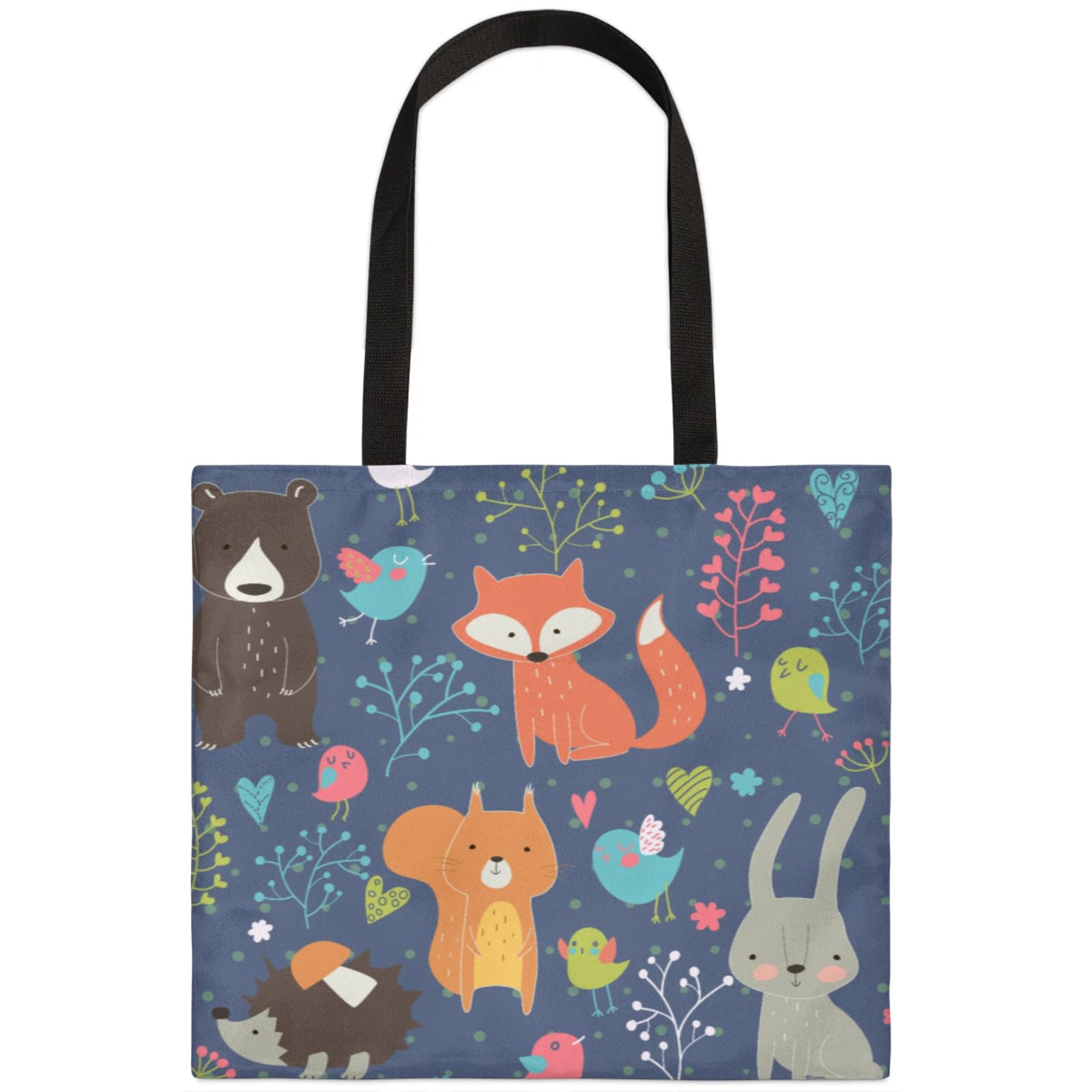 Mularoka Fox Rabbit Squirrel Square Canvas Tote Bag Top Handle Purses Stylish Women Canvas Shoulder Tote Bags Reusable Handbags for Work Travel Picnic Beach Shopping Gym Hiking