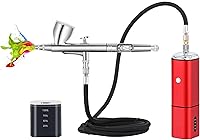 Vista 7 de Kit de aerógrafo Casubaris con compresor, kit de aerógrafo portátil recargable sin cable, pluma de aerógrafo de doble acción con parada automática