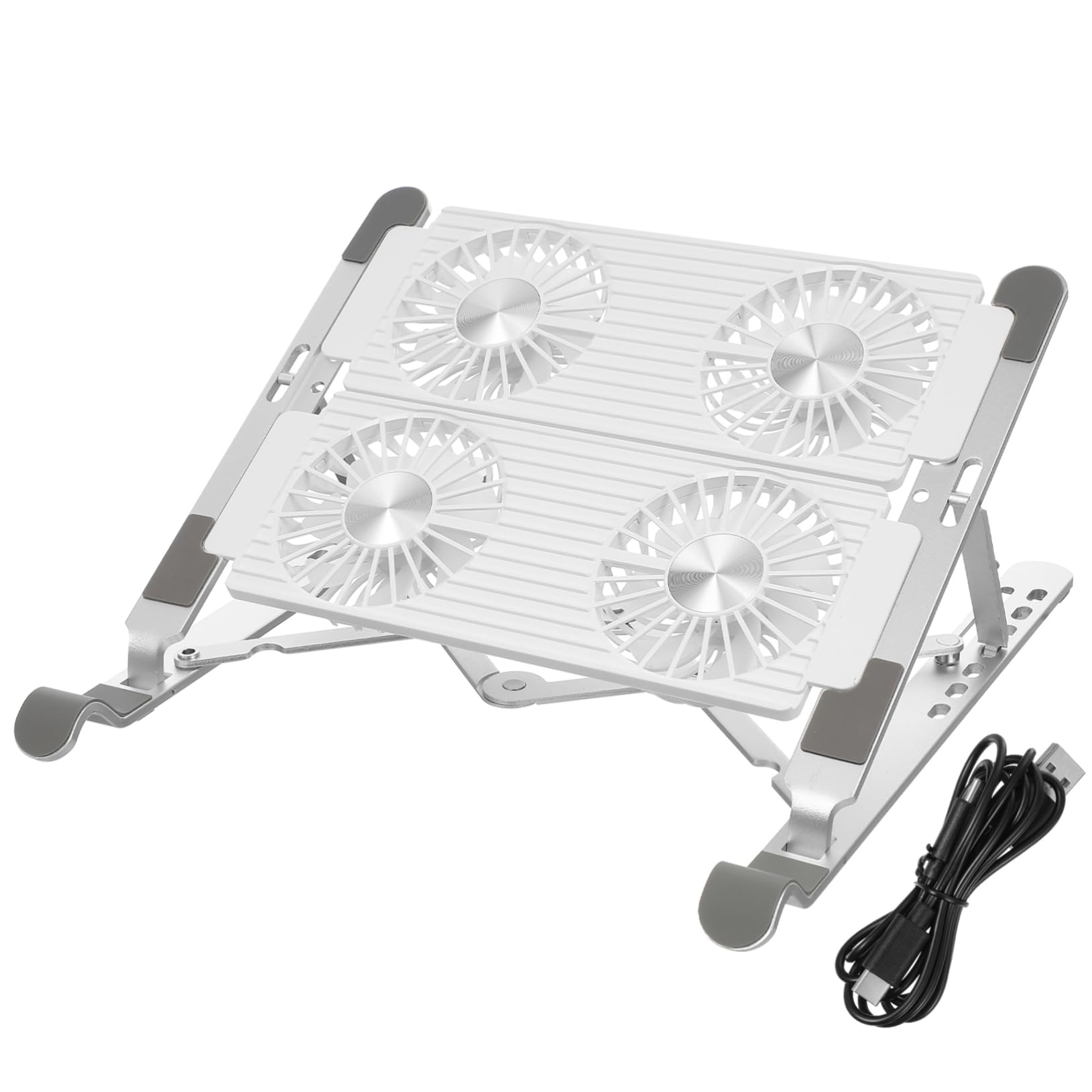 Soporte de Refrigeración para Portátil 4 Ventiladores Plata | Aleación de Aluminio y Silicona, Plegable y Estable, Alimentación Usb, Fiesta Verano