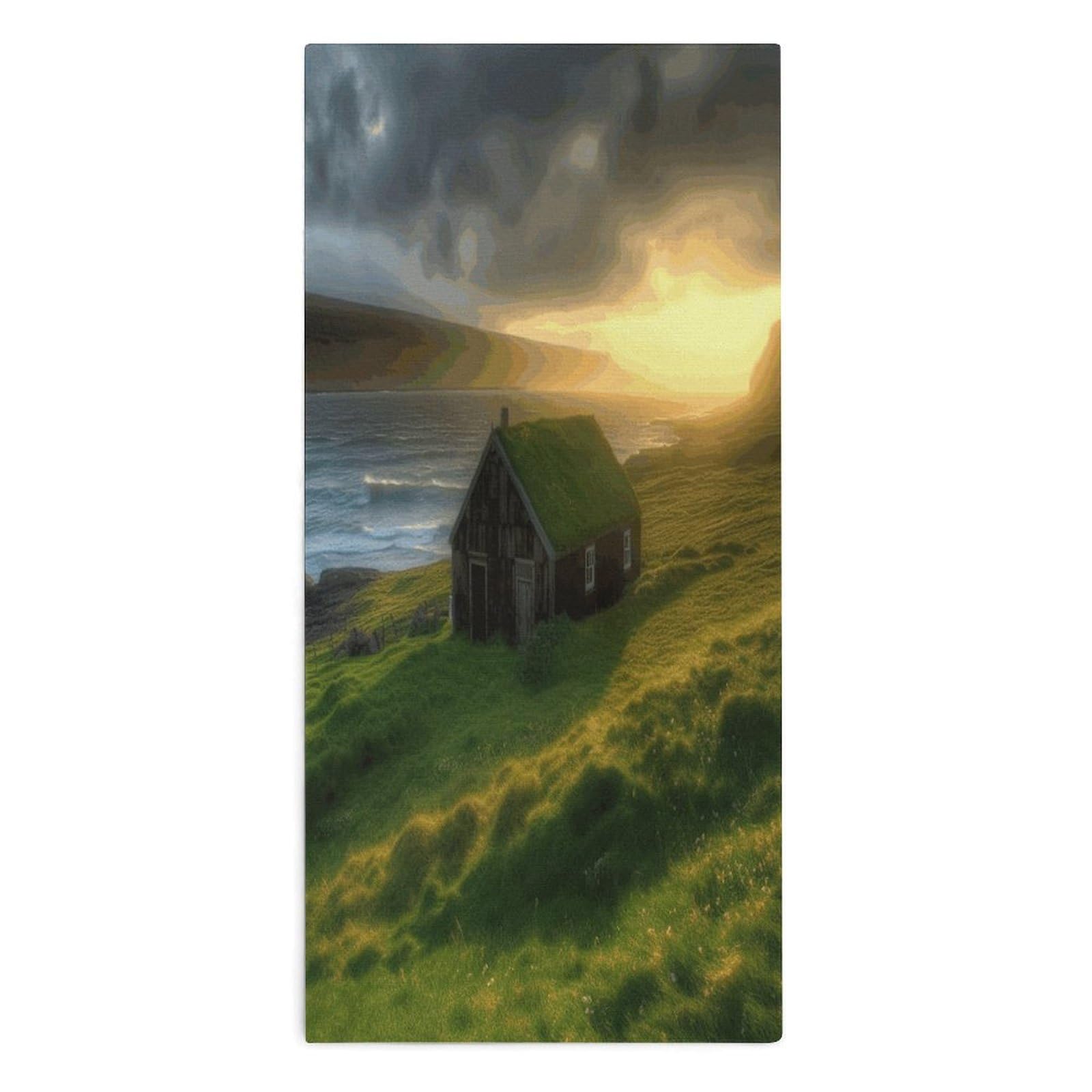 Btcowzrv Style Iceland Hut Grass Coast Sea Sun Rays Bath Towel Beach Towels Shower Towel