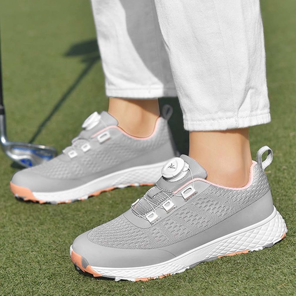 SDEQA Chaussures de Golf pour Femmes, sans Crampons, à Bouton Rotatif, pour golfeuses Professionnelles, antidérapantes et légères