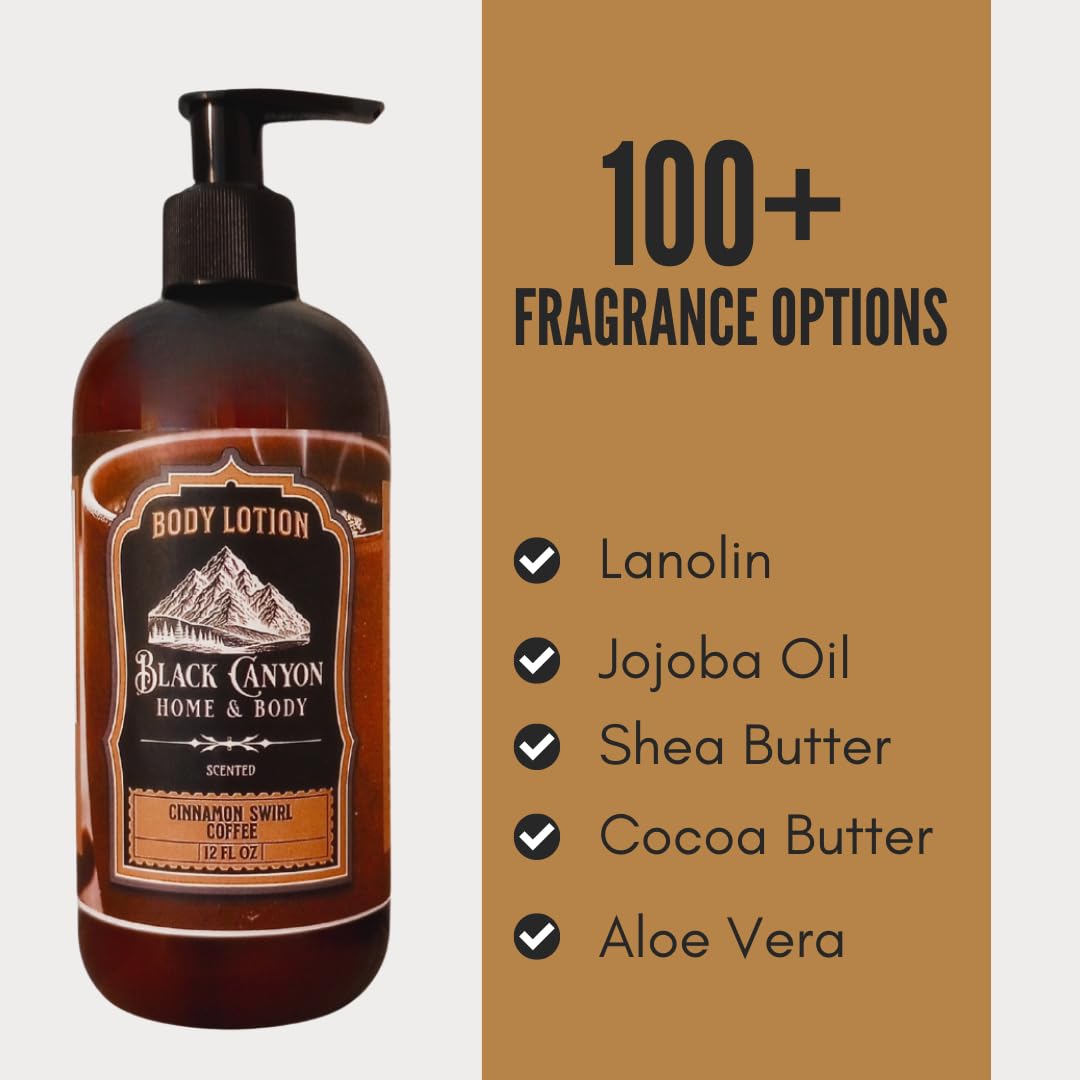 Black Canyon Cinnamon Swirl Coffee Scented Body Lotion with Lanolin and Jojoba Oil, 12 Oz