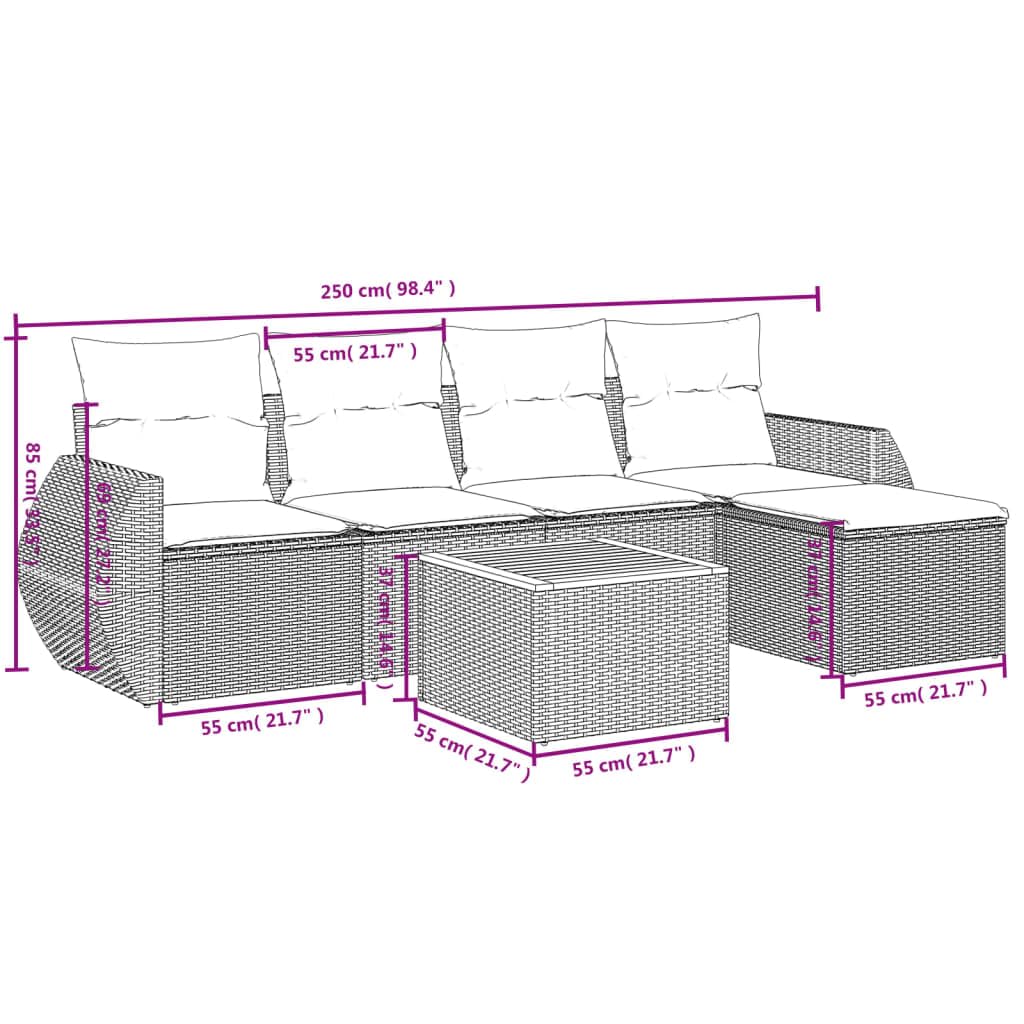 Set Divano da Giardino 6 pz in Polyrattan Grigio con Cuscini Resistente ai Raggi UV per Relax e Aperitivi su Terrazza Balcone Patio Veranda con Tavolo e Sedie Modulare