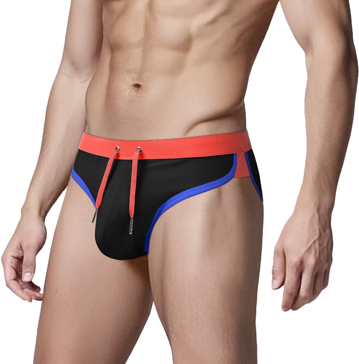 Men's Swim Briefs Color Block Sexy Bikini Swimsuit Low Rise Beach Swimwear with Drawstring