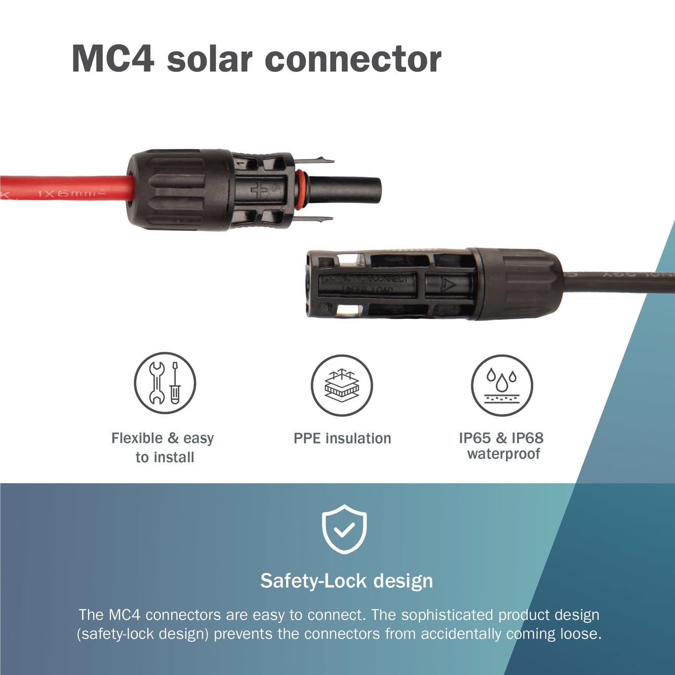 DIGITUS Juego de Cables solares de extensión – 2 Cables – 15 m – sección del Conductor de 6 mm² – Conector MC4 – IP65/68 – Resistente a los Rayos UV y a la Intemperie – Funda XLPO – 1x Rojo, 1x Negro