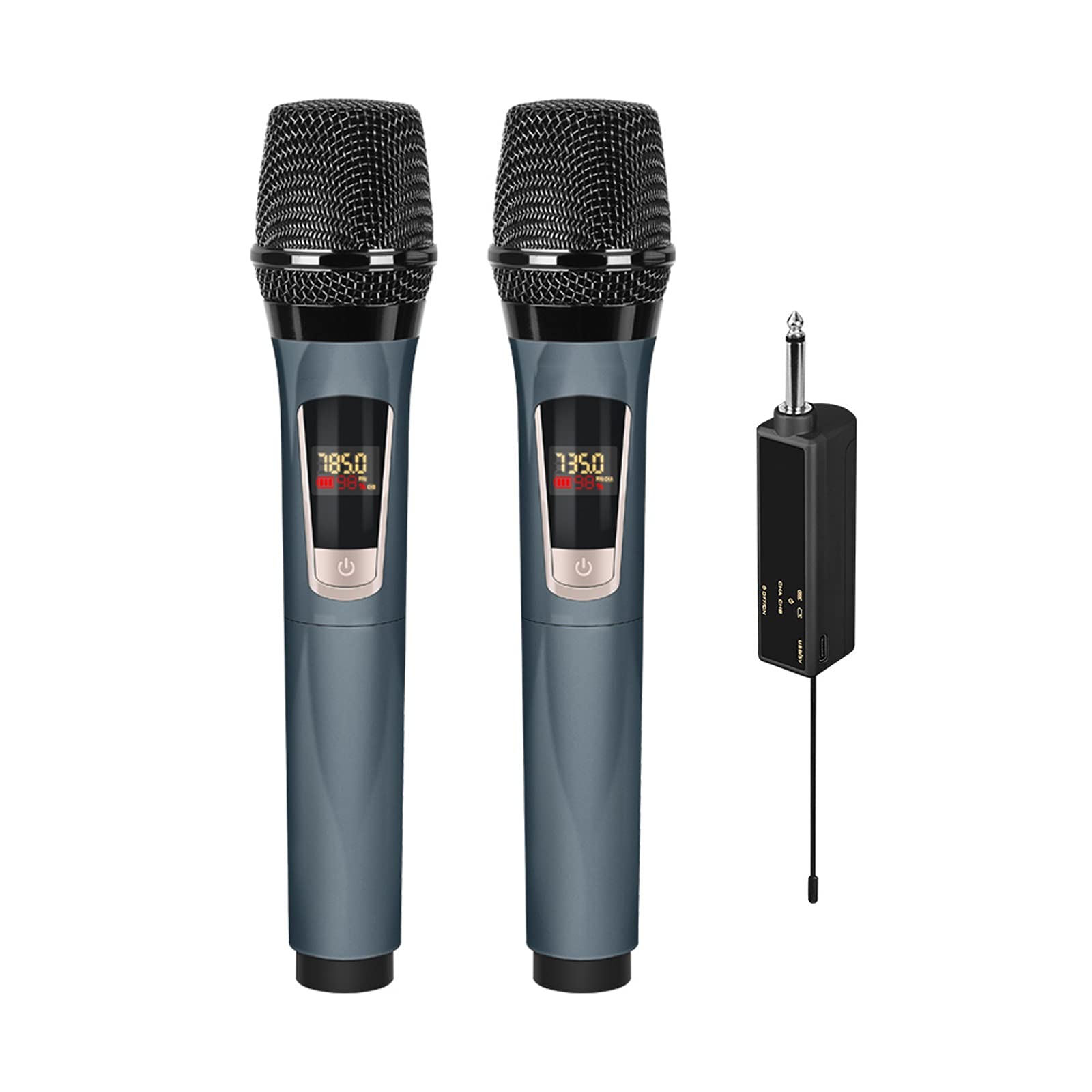Micrófono inalámbrico Profesional para Cantar. UHF Micrófono dinámico de Karaoke dinámico con Receptor Recargable Micrófono de Mano Dual Metal (Quantity : Pair)