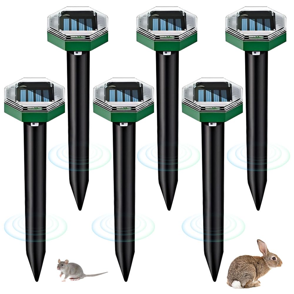 Ahuyentador de Topos Solar, 6 Piezas Solar Ultrasónico Ahuyentador de Topo, Repelente Solar para Topos, para Jardin y Cámping, AntiTopos, Serpientes, Ratones (Octágono)