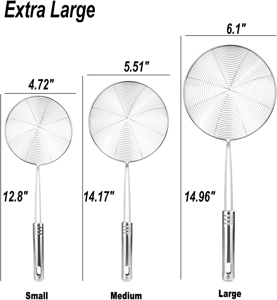 Stainless Steel Spider Strainer Set - 3 Sizes for Cooking -2