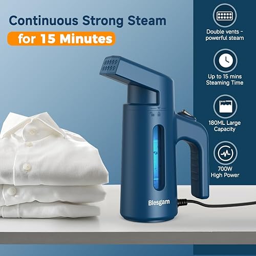 Miniatura 7 de Vaporizador para ropa de 700 W, vaporizador de ropa de vapor de doble fila, tanque de agua de gran capacidad de 6.1 fl oz, vaporizador de ropa de