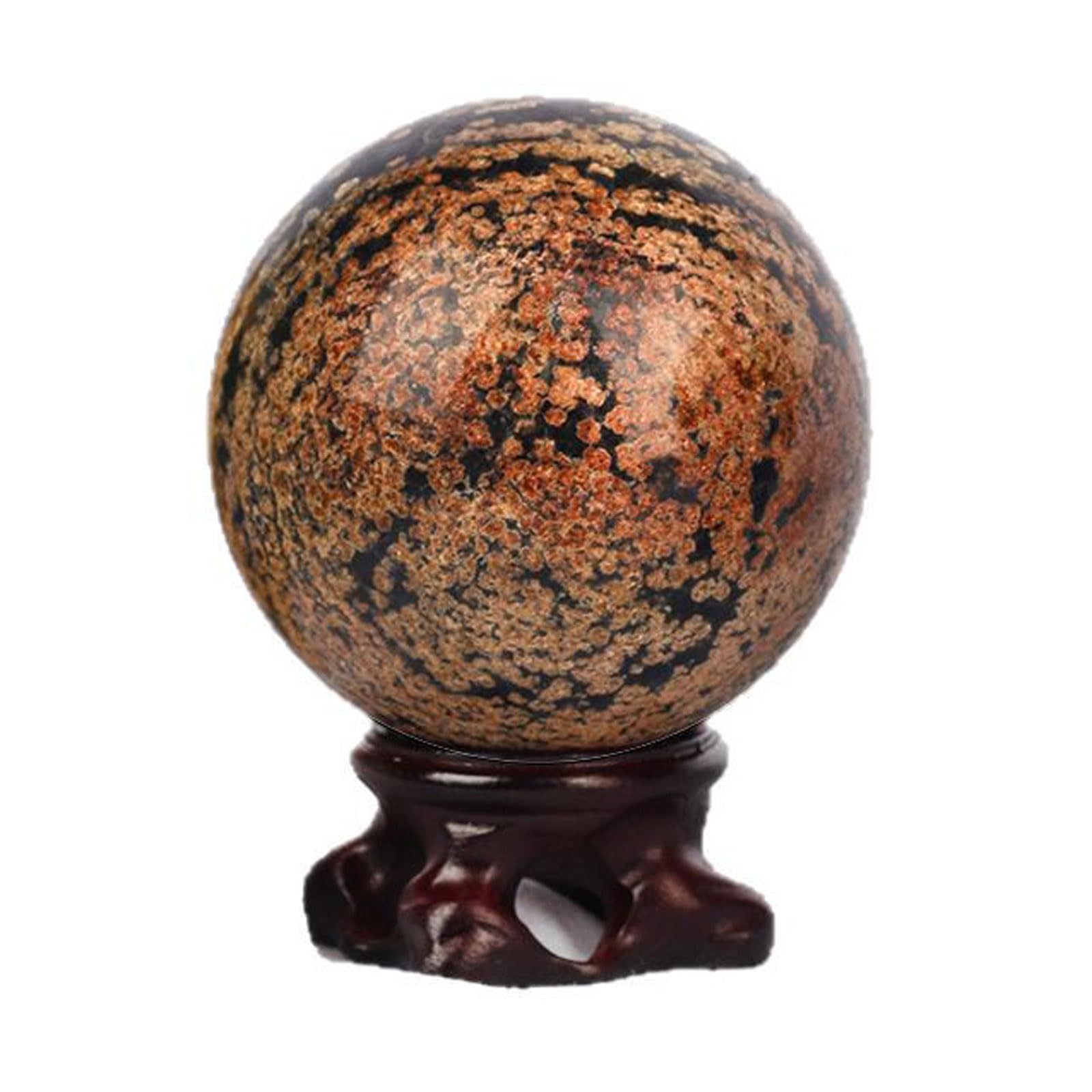 ITCLEYMDZV Gemstone Black Red Leopard Crystal Sphere Ball with Stand for Divination Balance Yoga Home Office FengShui Decoration,70~75mm