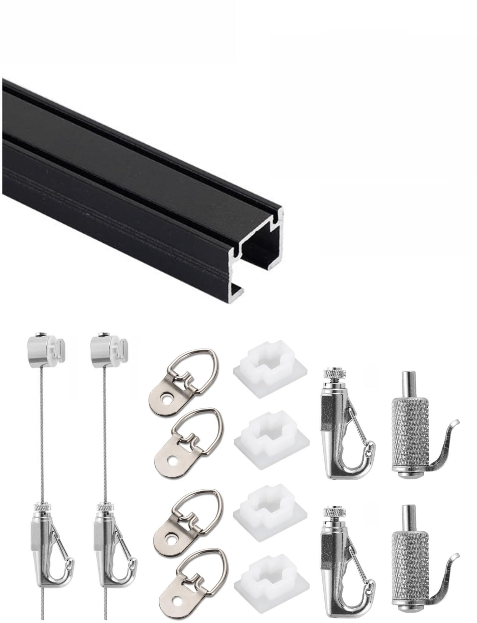 Kit de suspension de tableaux réglable avec rail et accessoires for galerie d'art(Rope 50cm,Black-300cm/118.1 in)