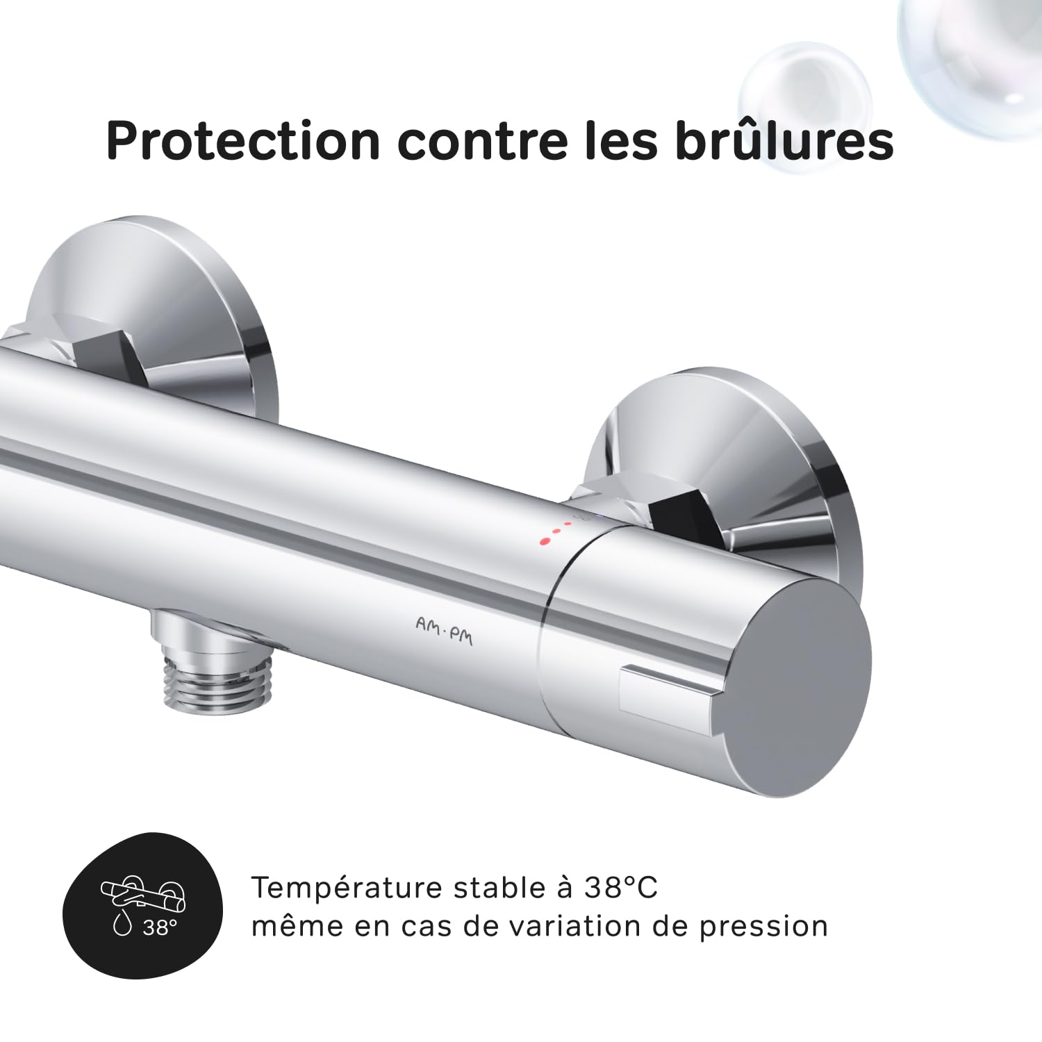 AM.PM Duschthermostat, Brausethermostat Brausearmatur, Thermostat Brausebatterie, Mischbatterie Dusche mit Verbrühschutz bei 38℃, Armatur für Dusche, Chrom, Play F8Y40000