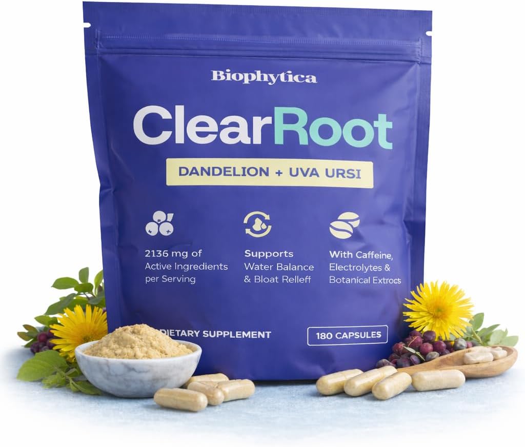 Looking for Relief from Swollen Feet and Legs? ClearRoot Water Pills Help Swollen Legs and Feet with Natural Diuretic Herbs, Dandelion & Uva Ursi, Electrolytes, Bloat Support, 180 Capsules