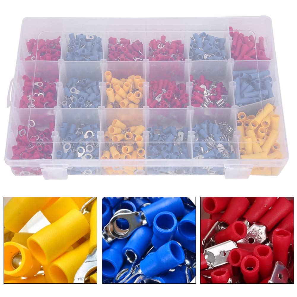 1200Pcs Electrical Wire Terminal Crimp Connector Kit, Retardant PVC Material, Copper Tin Plating for Cable Applications