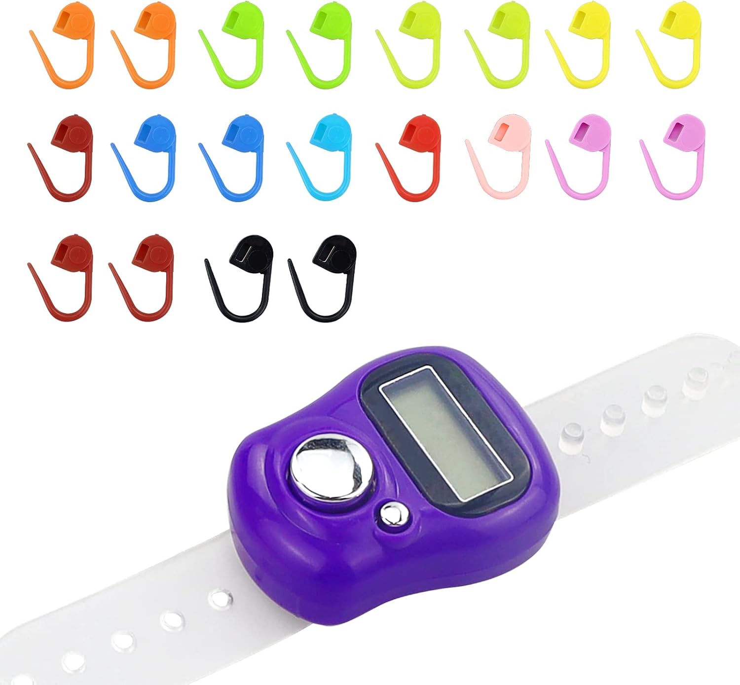 LAMXD Knit Counter Knitting Crochet Stitch Marker Row Counter,Finger Digital Counter,Stitch counters for Crocheting,PurpleFinger Counter with 20pcs Stitch Marker(Random Color)
