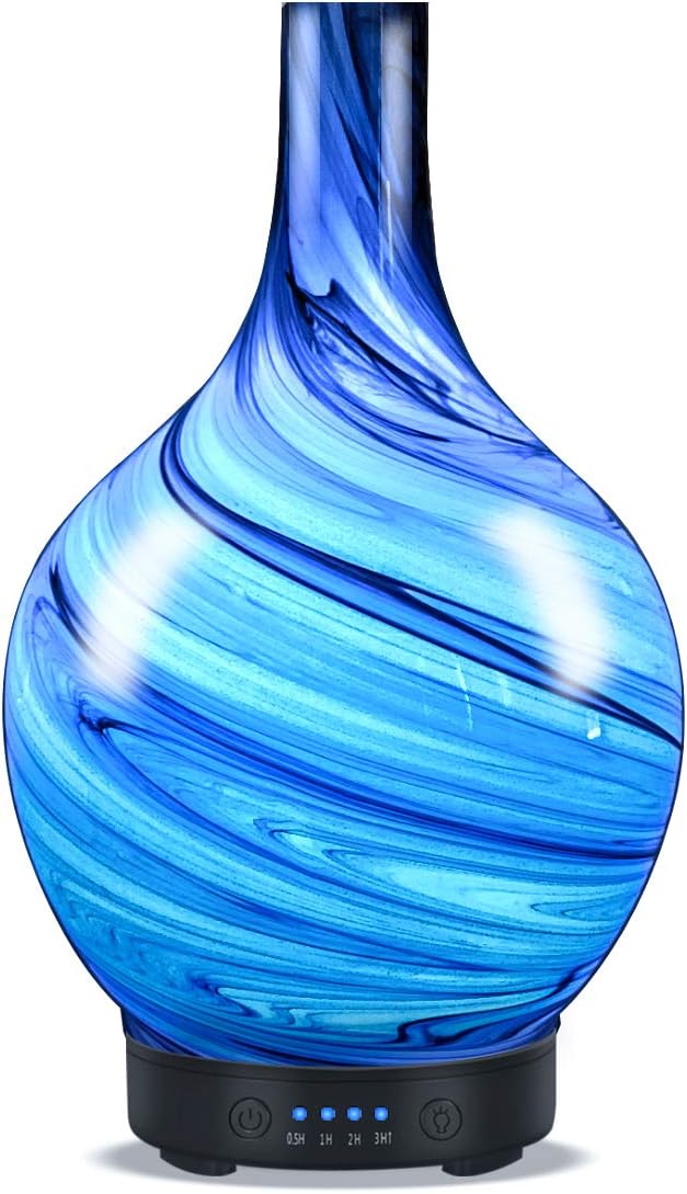 Essential Oil Diffuser 100ml Glass Marble Aromatherapy Fragrance Cool Mist Ultrasonic Humidifier 7-color LED Lamp and Waterless Auto Shut-off, 4 Timing Settings, Home Office Yoga Baby (Art Vase-2)