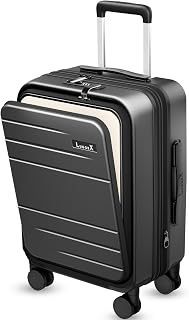 Carry On Luggage for Airplanes - Expandable Polycarbonate Hard Shell Suitcase with Laptop Compartment (Black, 20 Inch)