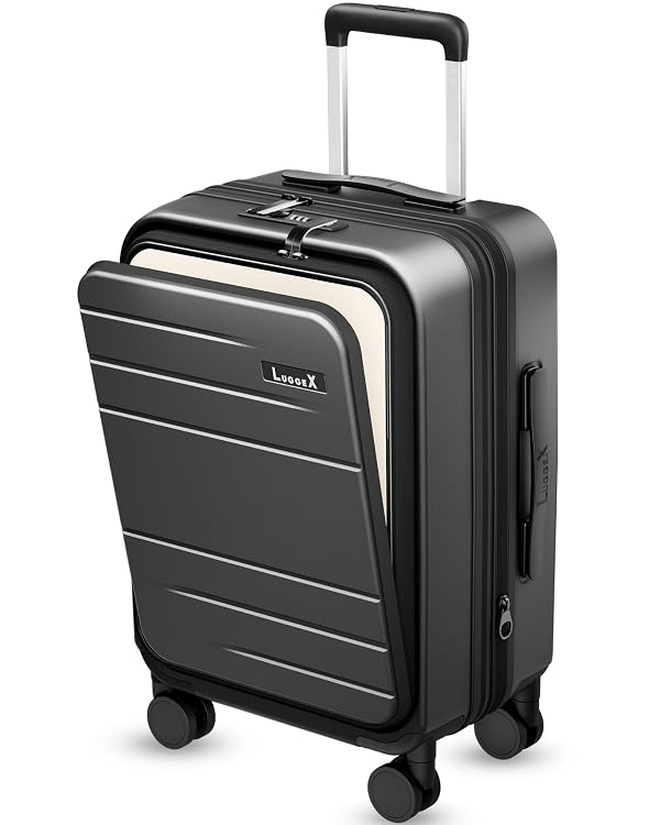 LUGGEX Carry On Luggage for Airplanes - Expandable Polycarbonate Hard Shell Suitcase with Laptop Compartment (Black, 20 Inch) by LUGGEX - Used condition - CA$80.31