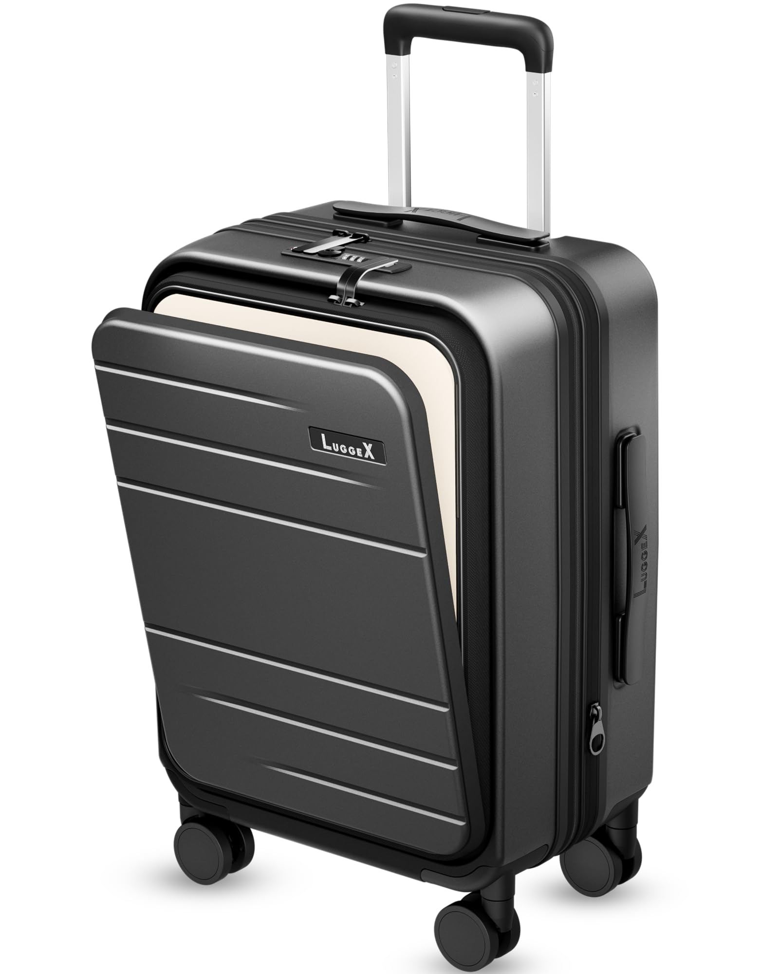 LUGGEX Carry On Luggage for Airplanes - Expandable Polycarbonate Hard Shell Suitcase with Laptop Compartment (Black, 20 Inch) image 2