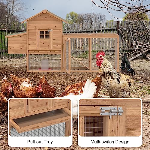 GOJOOASIS 80" Chicken Coop for 2-4 Chickens Outdoor Wooden Hen House Poultry Pet Hutch for Backyard w/Run Cage & Nesting Box(A)