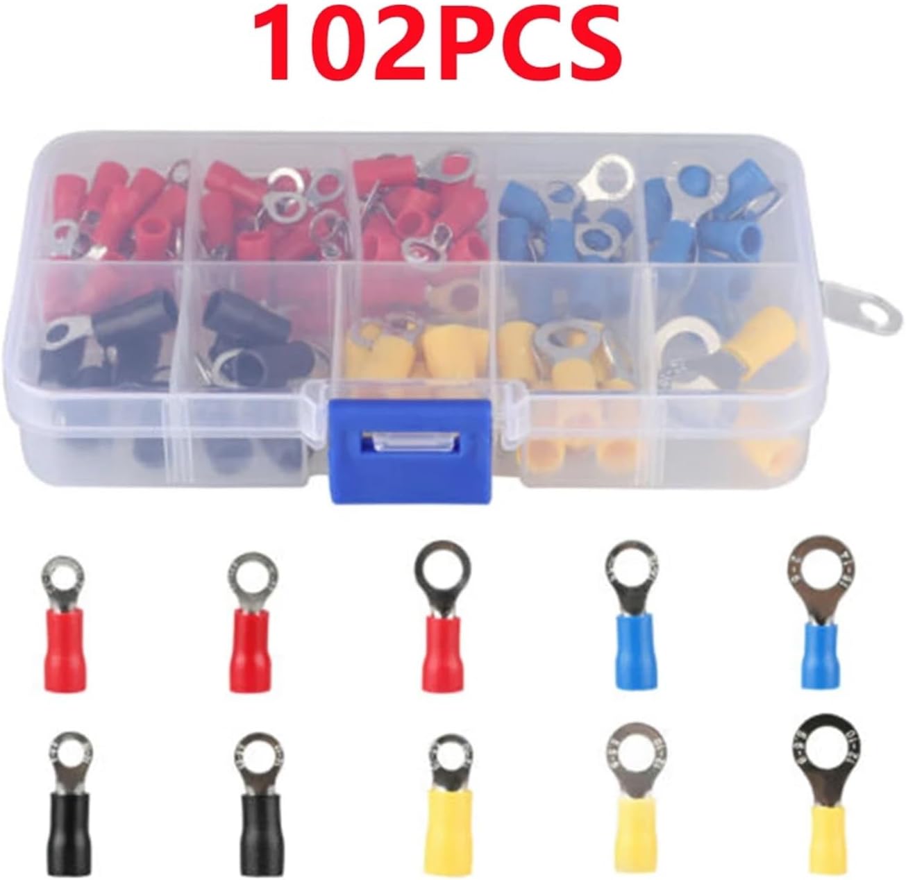 102 PCS Assorted Spade Terminal Insulated Cable Splice Butt Connector Wire Crimp Ring Fork Lug Kit