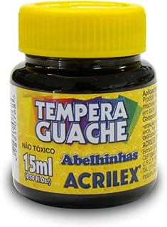 Tinta Guache, Acrilex 020150520, Preto, 15 ml, Pacote de 12