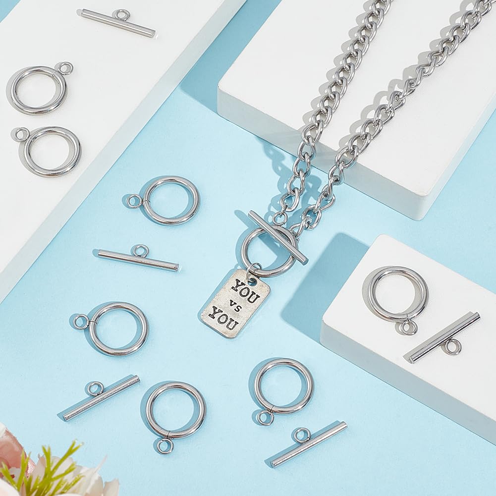 UNICRAFTALE 30 Sets Toggle Clasps for Jewelry Making 304 Stainless Steel Round Toggle Clasp Connectors Metal Bar and Ring Clasp Small Necklace Jewelry Clasps and Closures - Image 2