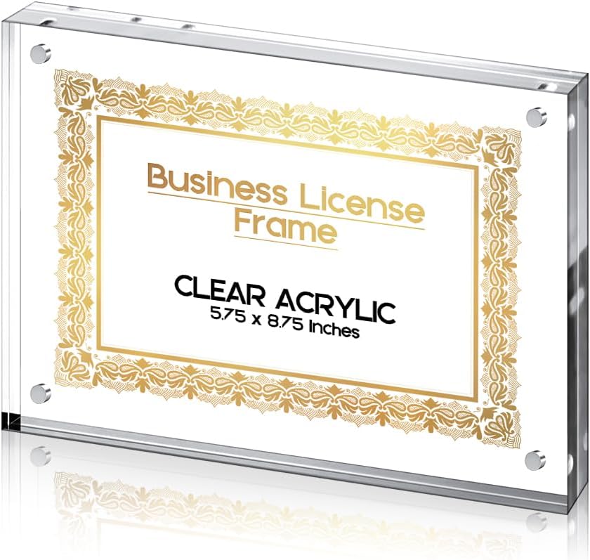 Vowcarol 8.5 x 5.5 透明アクリルビジネスライセンスフレーム 磁気証明書ディスプレイスタンド、卓上写真フレーム