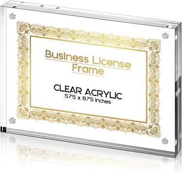 Vowcarol 8.5 x 5.5 Clear Acrylic Business License Frame Magnetic Certificate Display Stand, Tabletop Picture Frame