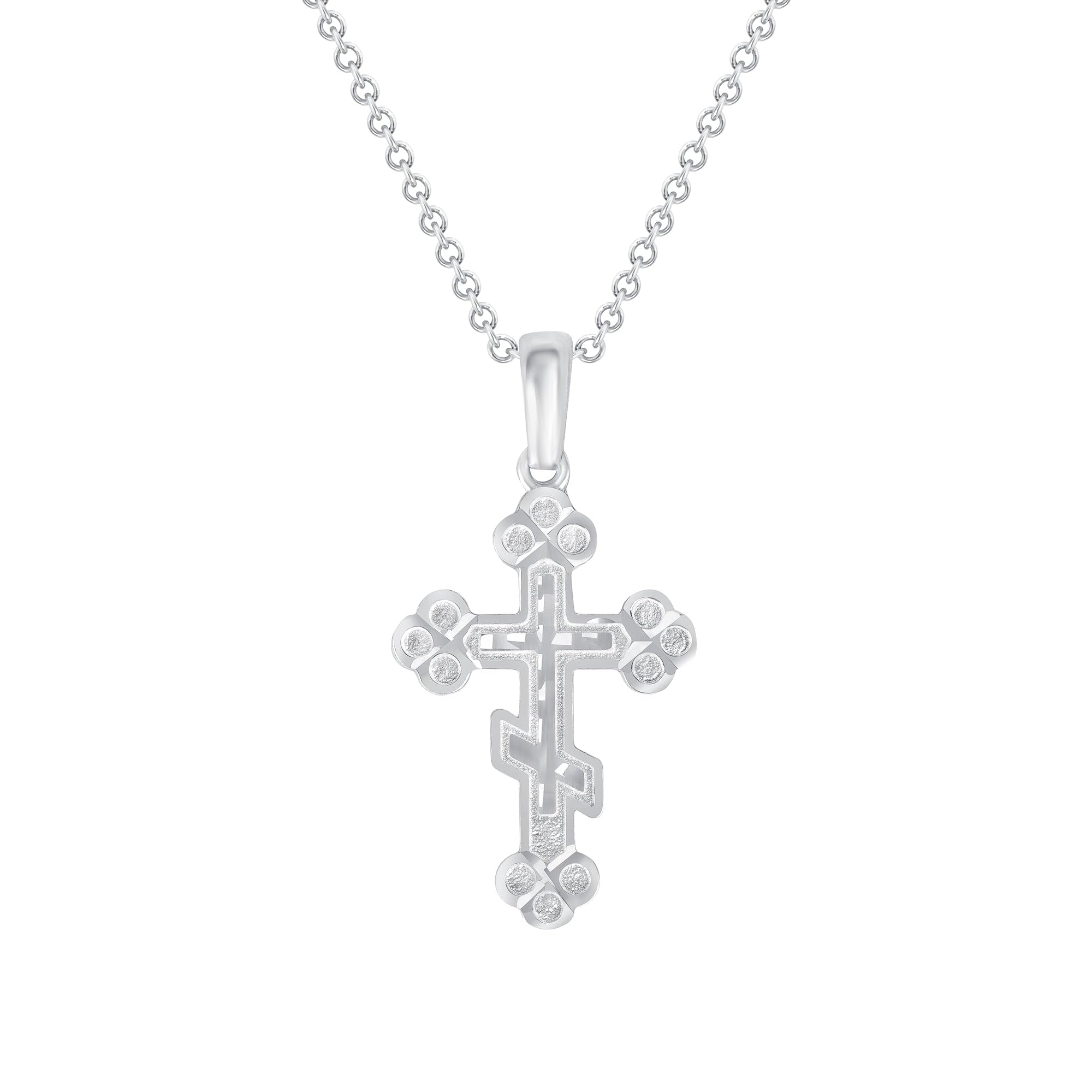 10K Gold Eastern Orthodox Cross Handcrafted Russian Crucifix Necklace with 18-inch Chain & Pendant