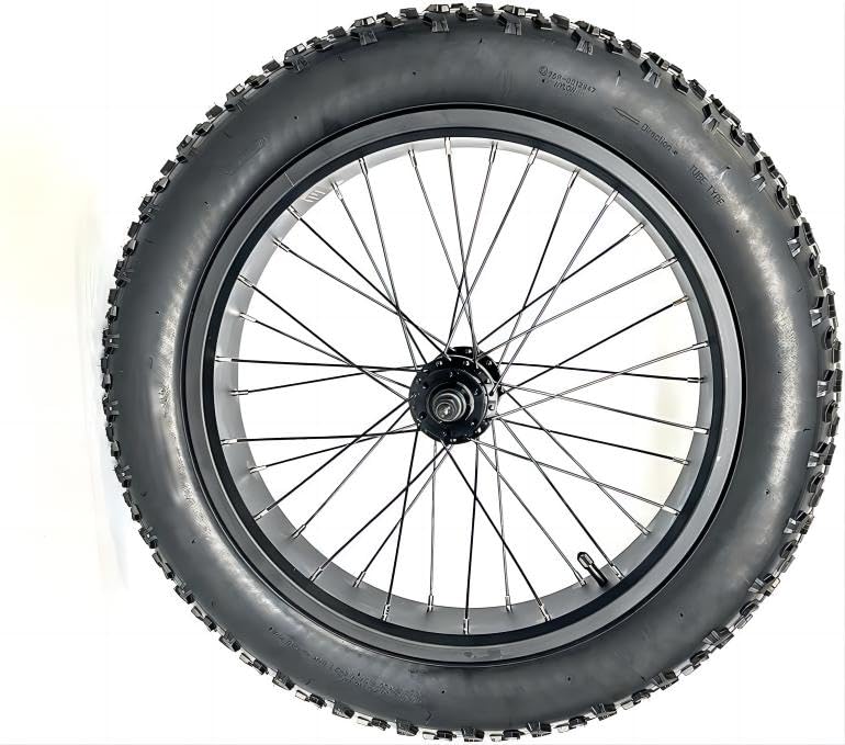 Electric Bike 20''x4.0 Fat Tire Assembly with Tyre and Hub and Spokes Black Alloy Aluminum Snow Bicycle Folding Fatbike Wheel Assembly 20 Bolt On