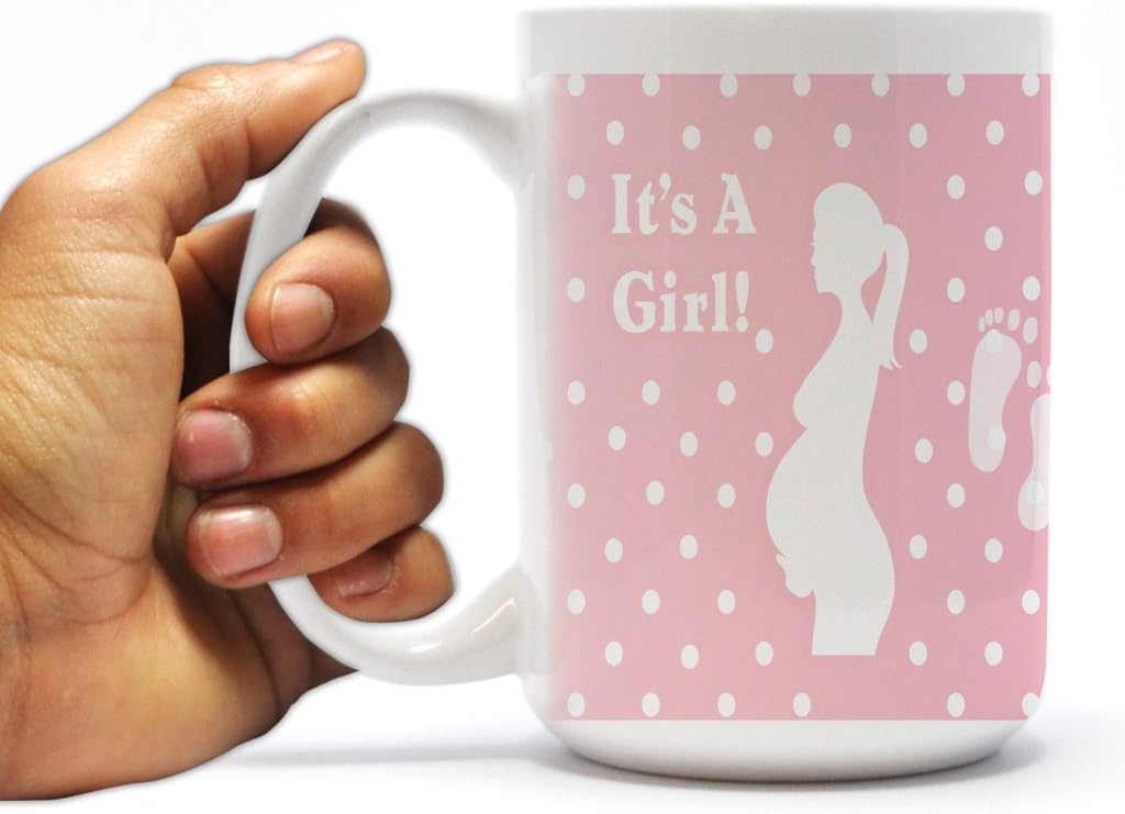 VictoryStore Ceramic Mugs -It's a Girl Pregnant Mother, New Baby Coffee Mug, 15 ounces