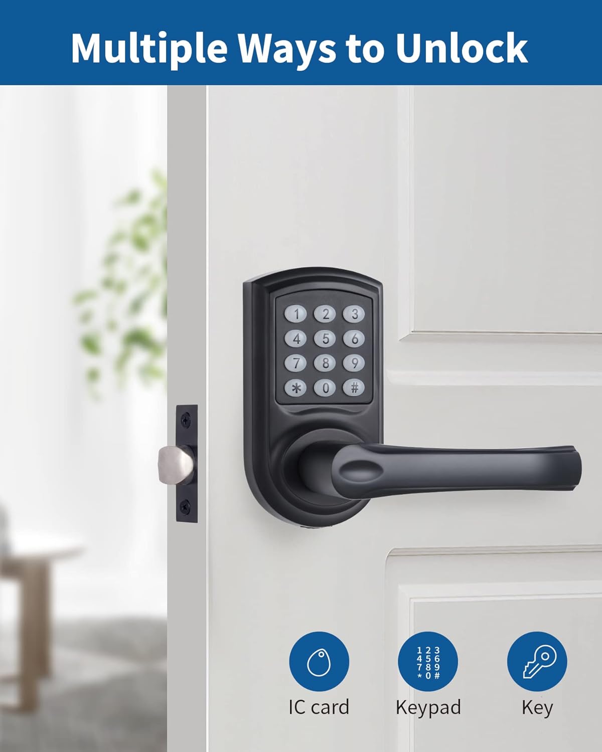 Digital Door Lock - Matte Black Electronic IC Card USB Keypad Lever Lock for Office, Bedroom, Hotel, Apartment