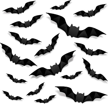 96PCS Halloween Decoration 3D Bats Wall Stickers 4 Different Sizes Realistic PVC Scary Bat Sticker DIY Halloween Window Door for Home Decoration Party Supplies
