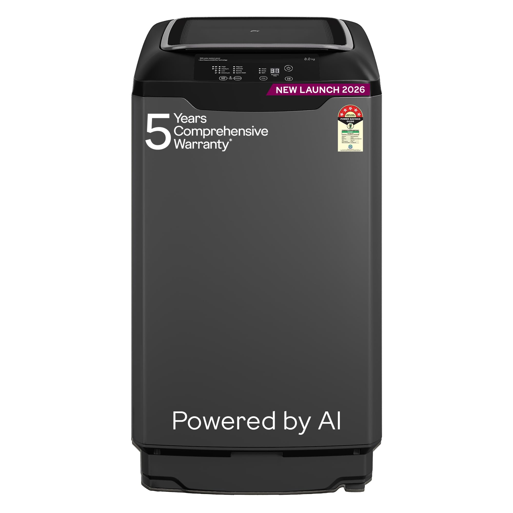 Godrej 8 Kg 5 Star Zero Pressure Technology, Fully-Automatic Top Load Washing Machine (2024 Model, WTEON ALR C 80 5.0 FDANS GPGR, Roller Coaster Wash and Advanced Digital Display, Graphite Grey)-image-25