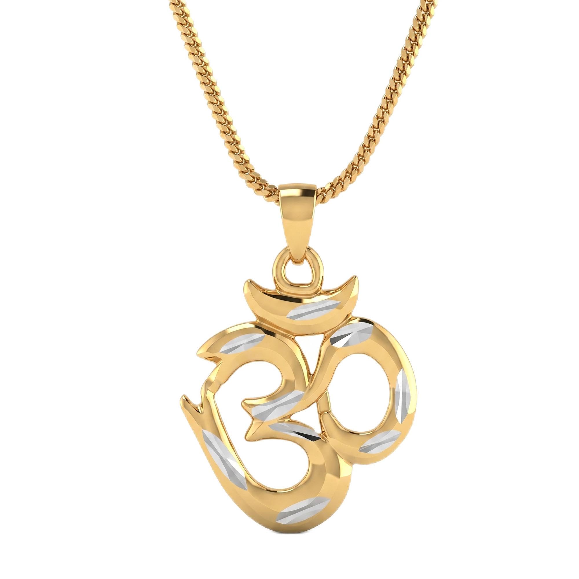 yellow Plated Dual Tone Om Pendant with Chain for Men and Women - Diamond Cut Aum Locket Necklace - Hindu Spiritual Religious Yoga Jewelry Gift(ACPC0286)-image-44