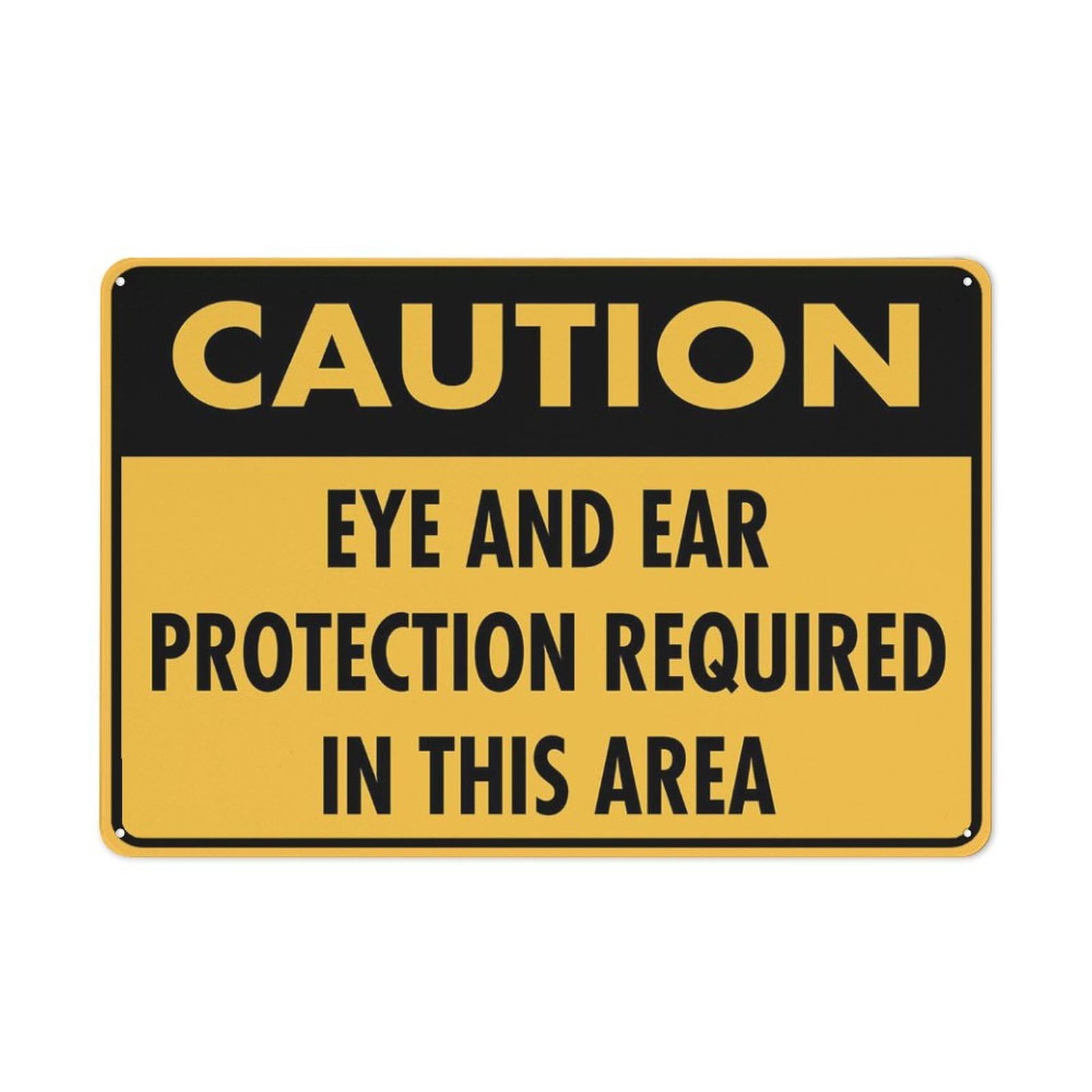 Caution Eye & Ear Protection Required Sign - UV-Printed Aluminum 12x8 inch, Weatherproof Security for Workshop & Business