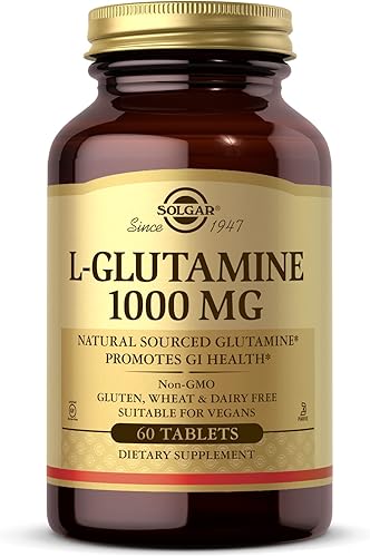 Solgar L-Glutamina 1000 mg, 60 tabletas – Alimento muscular natural – Promueve la salud gastrointestinal (GI) – Apoya la salud cerebral – Sin OMG,