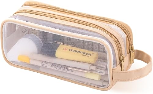 Oyachic Estuche de lápiz transparente,Bolsa de lápiz de malla cuadrícula,Bolsas de lápiz con doble cremallera,Caja de lápices transparente para Aduts