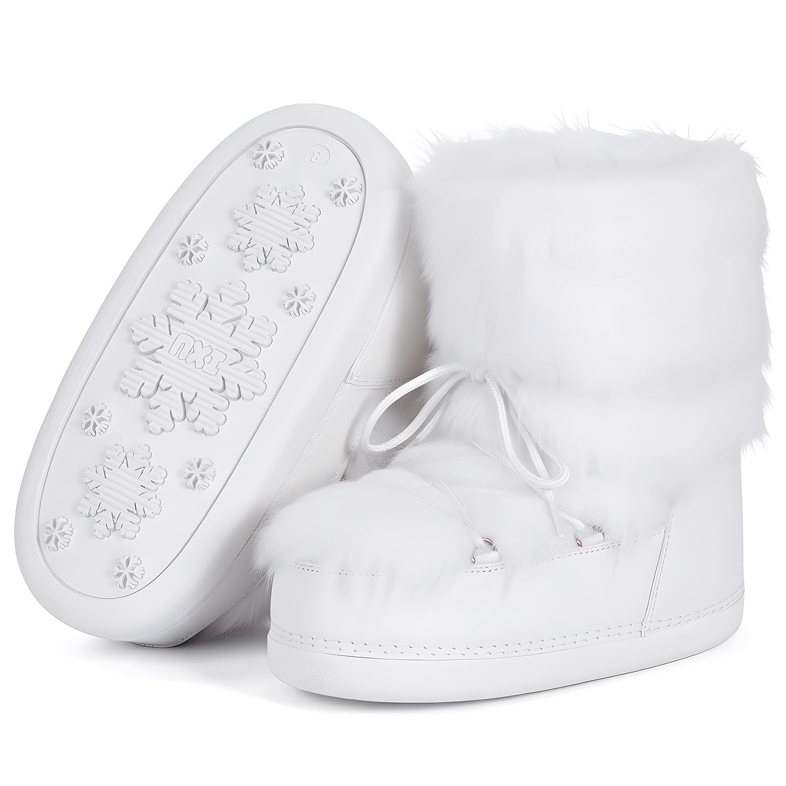 IXU Womens Fuzzy Snow Boots Winter Mid Calf Faux Fur Boots Lace-up Warm Winter Boot