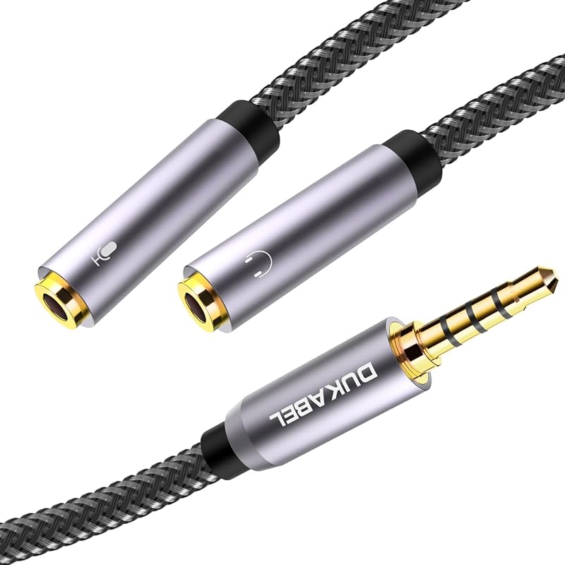 DUKABEL Long Headsets Splitter Adapter, Mic and Audio Y Cable - 4 Feet/1.2m | Separate Headphone and Microphone, 24K Gold-Plated Connector, Compatible with PS5, Xbox One Controller, Smartphone, PC
