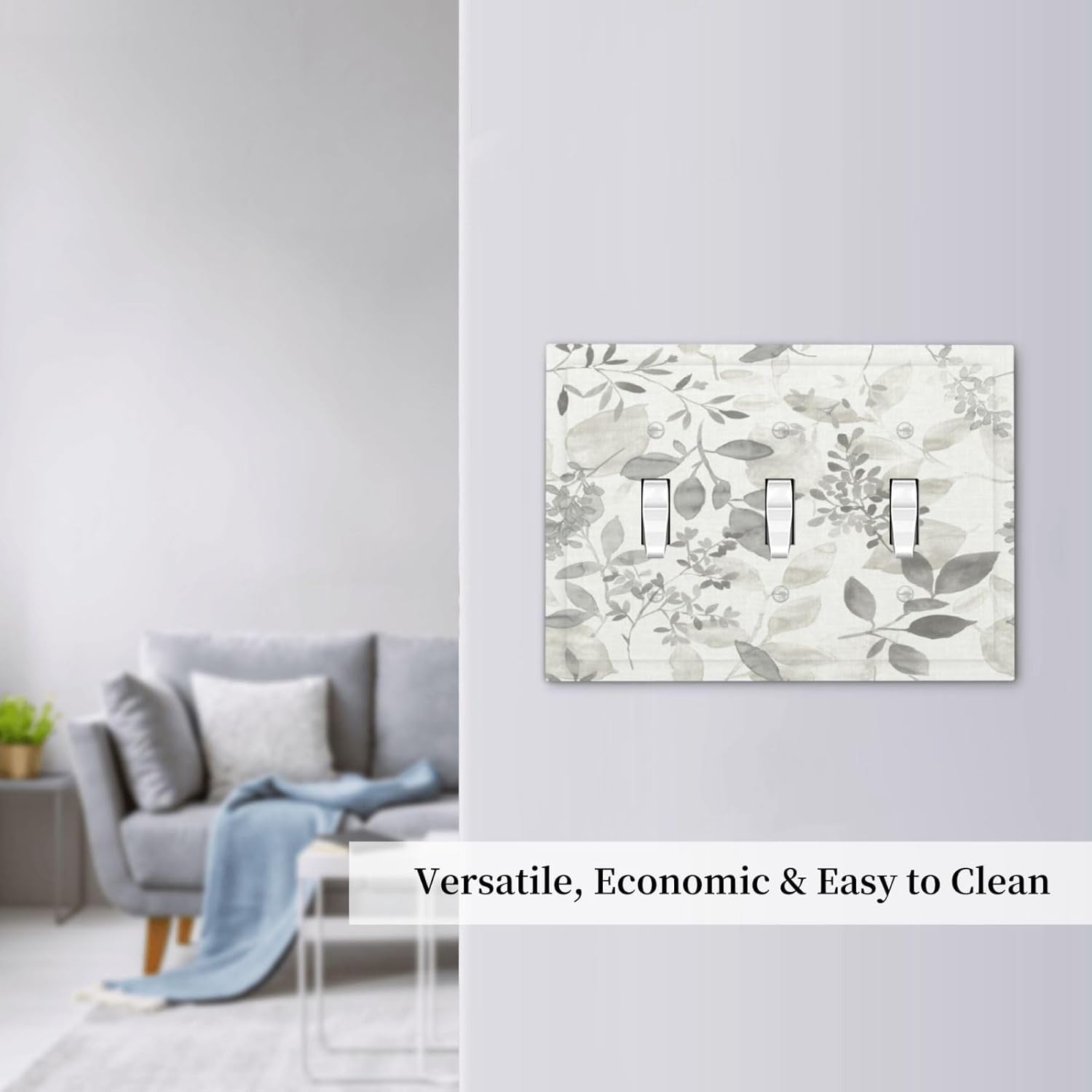 Decorative Light Switch Plate Covers Beige Gray Sage Leaves Olive Leaf 3 Gang Light Switch Cover Plate Triple Toggle Wall Plate Outlet Covers Faceplate for Bedroom Home Decor