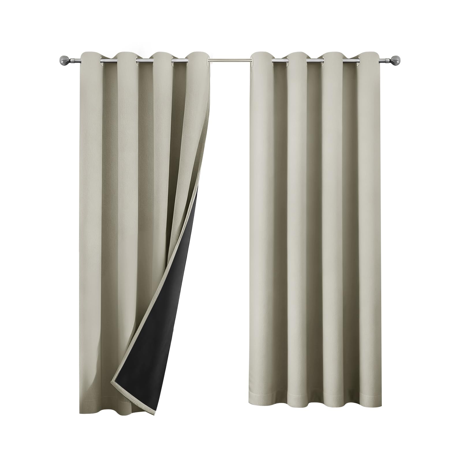 NAKIHOUSE Blackout Curtains for Bedroom, 2 Panels Thermal Insulated Eyelet Beige Curtains for Window Living Room/Kitchen, Soft Black Out Curtain 52 x 84 Inch