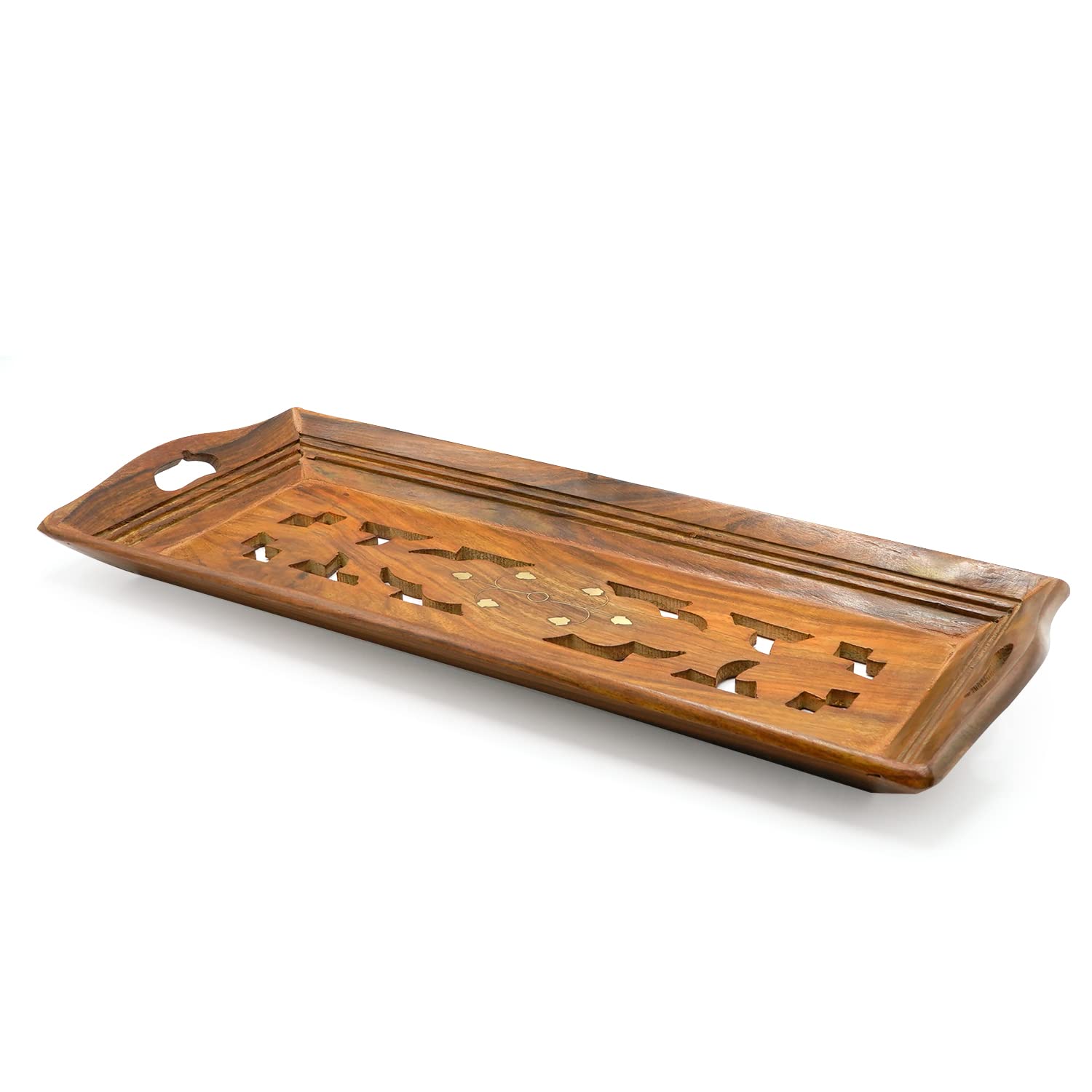 Naayaab Craft Premium Pakka Sheesham Wooden Rectangular Serving Tray | Handmade & Handcrafted Serving Platter - Set of 3