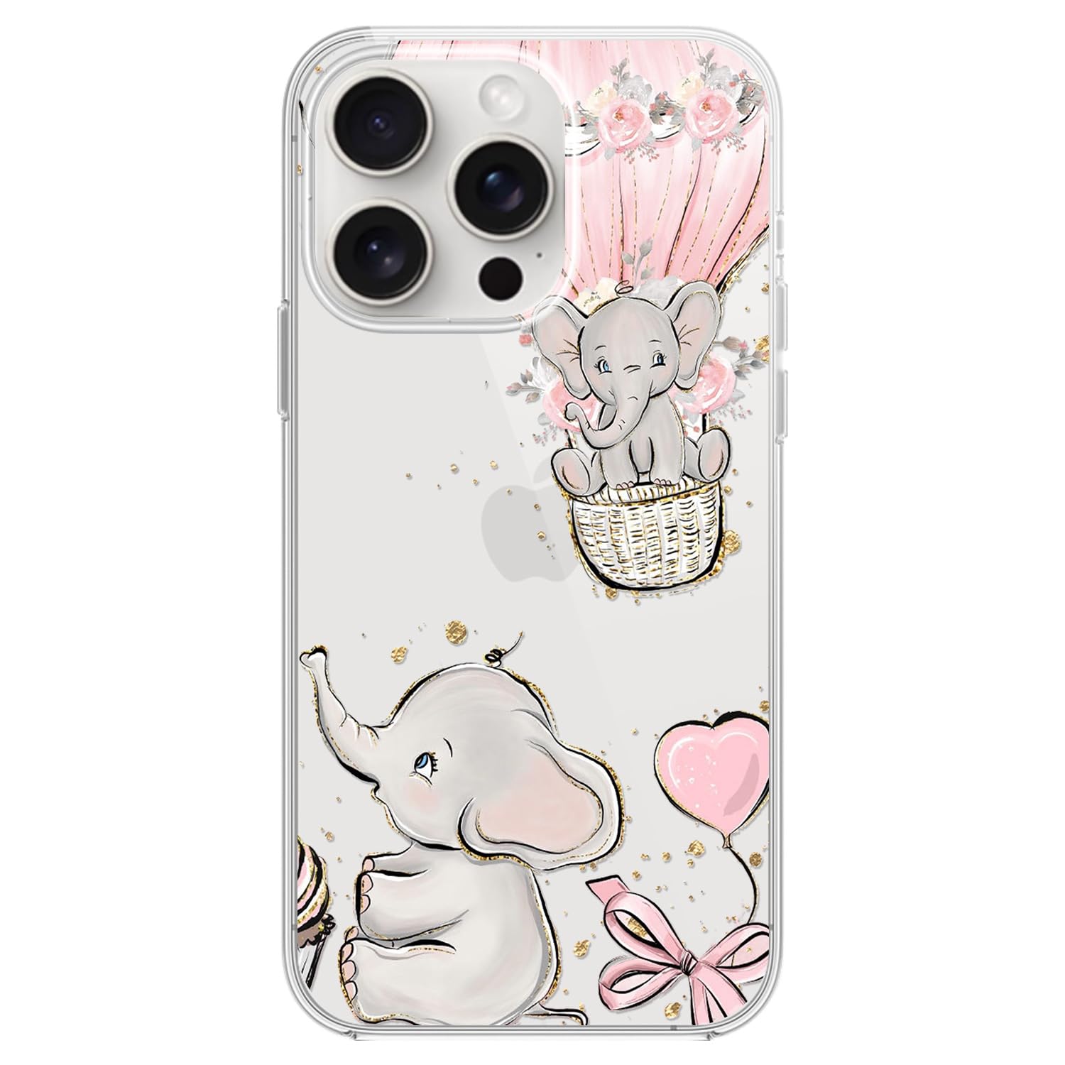 IPhone 15 Pro Hülle - Elefanten-Design Mit Ballons, Transparente TPU-Schutzhülle