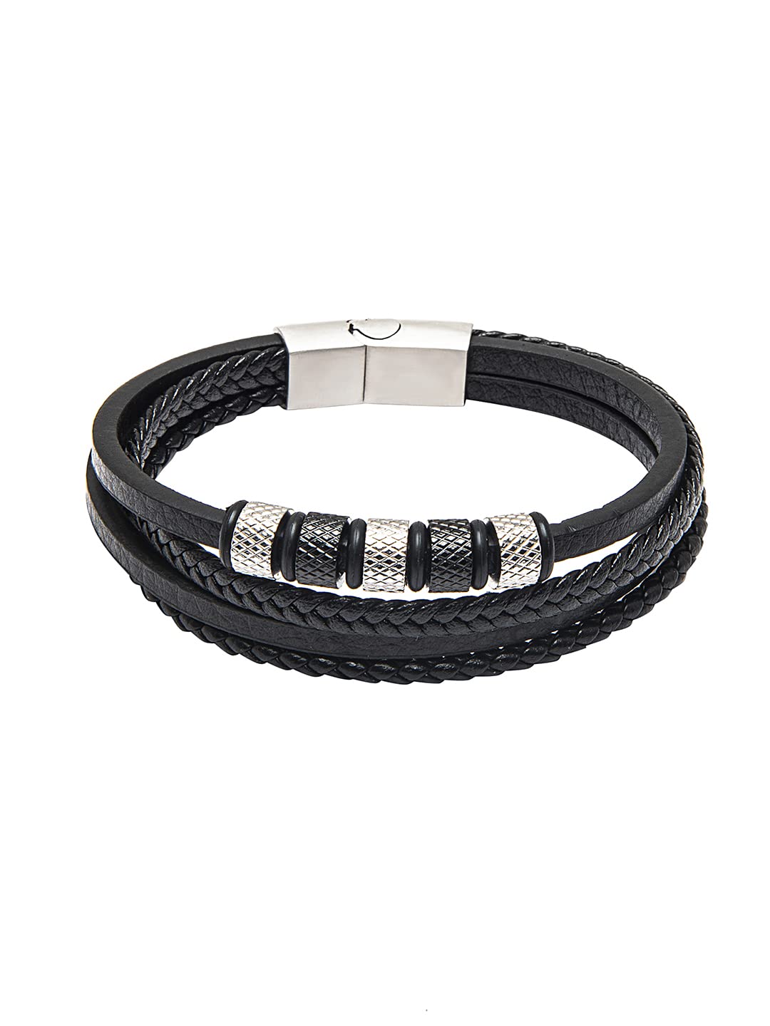 Shining Jewel Braided Designer Stainless Steel and Leather Bracelet for Men, Boys Silver (SJ_3398_S) (B09P8B5BVX) Amazon Price History, Amazon Price Tracker