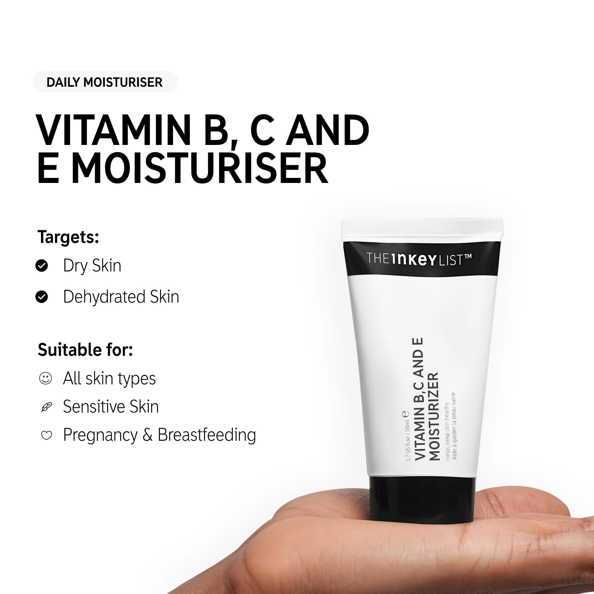The INKEY List Vitamin B, C and E Moisturiser 50ml, Lightweight Moisturising Face Cream, AM/PM Skincare, Vegan Friendly - Image 3
