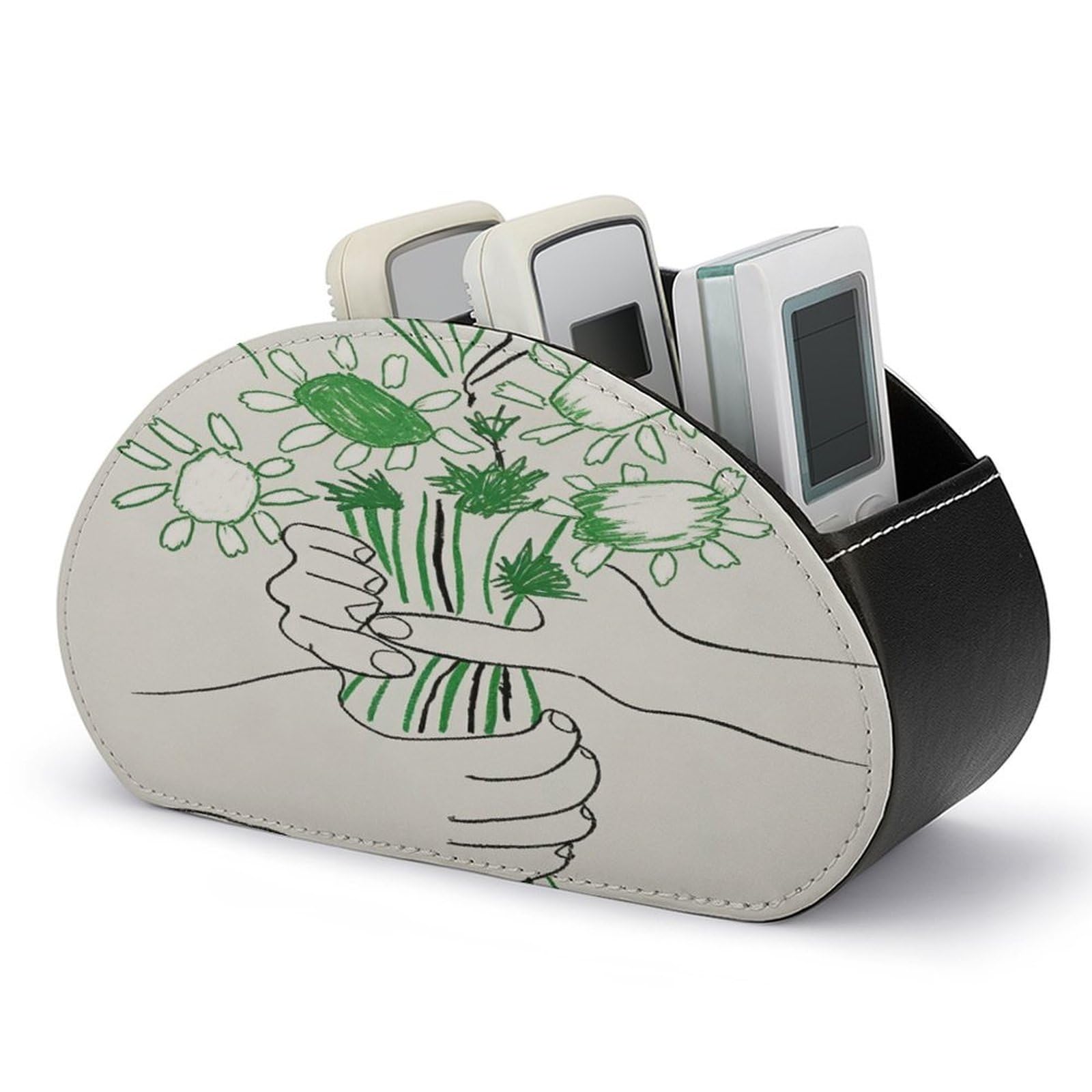 Btcowzrv Style White And Green Floral Remote Control Holder With 5 Compartments